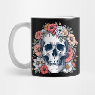 Skull with flowers around Mug
